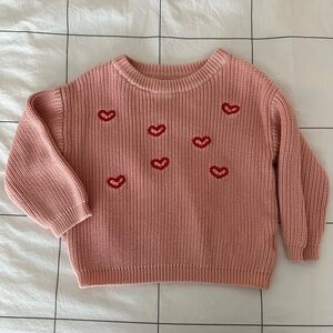 Pink Heart-Detail Crewneck Sweater